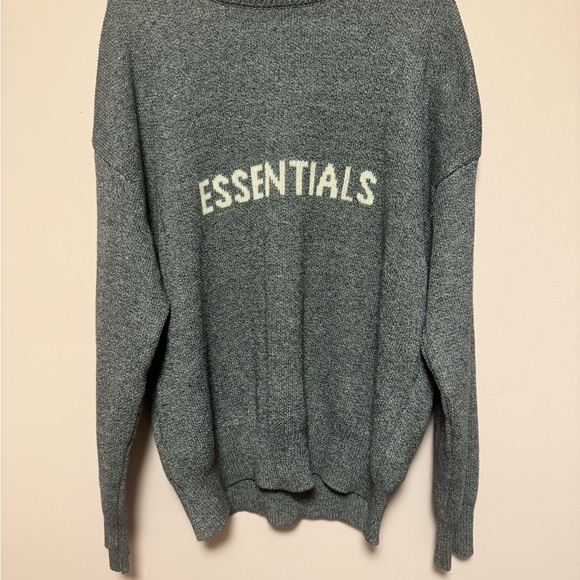 Fear of God Sweaters - Fear of God ESSENTIALS Gray Crewneck Sweater with Cream Logo